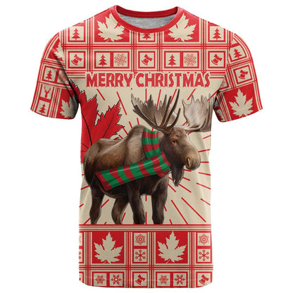 Personalized Canada Moose T-Shirt Maple Leaf Christmas Lightning Art Graphic Tee
