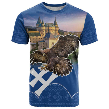 Slovakia Bojnice Castle T-Shirt Golden Eagle With Slovak Pattern Graphic Tee