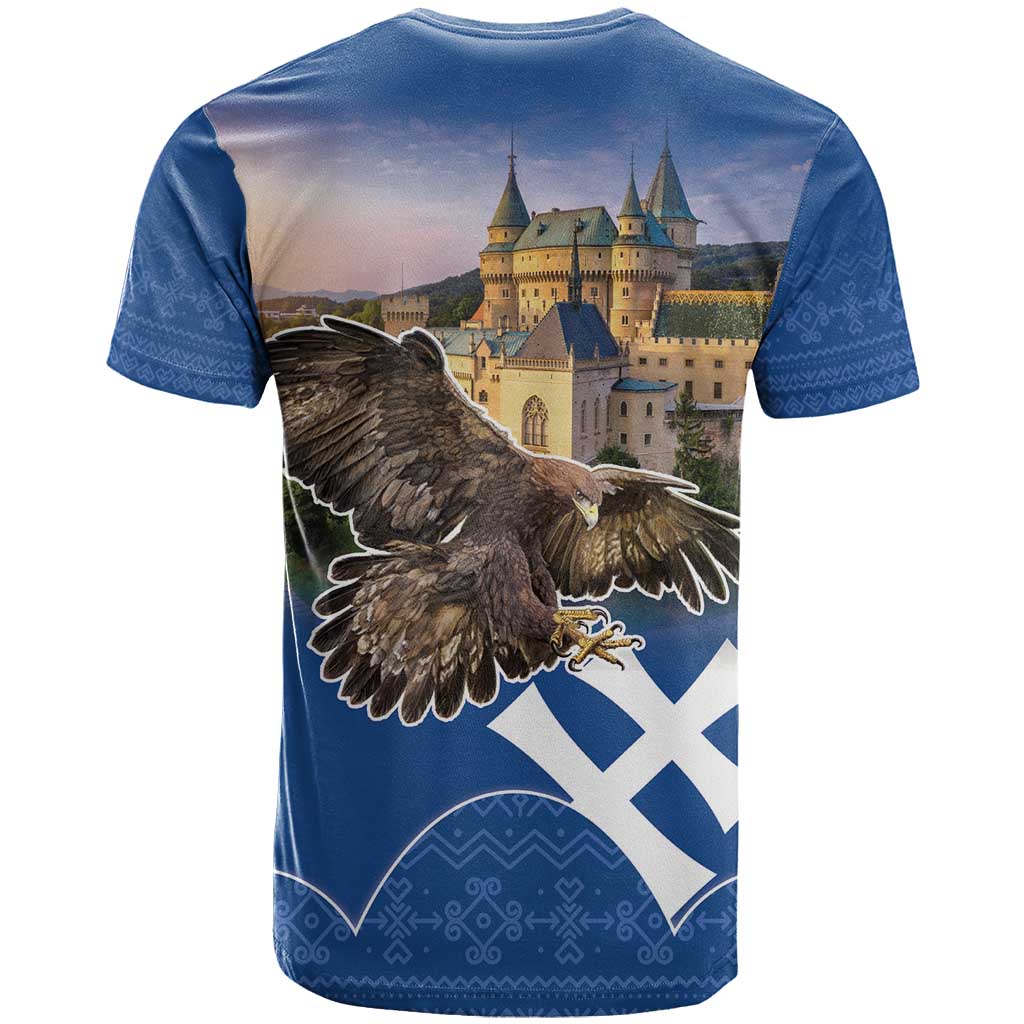 Slovakia Bojnice Castle T-Shirt Golden Eagle With Slovak Pattern Graphic Tee