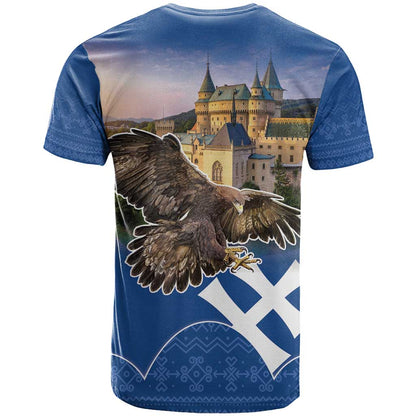 Slovakia Bojnice Castle T-Shirt Golden Eagle With Slovak Pattern Graphic Tee