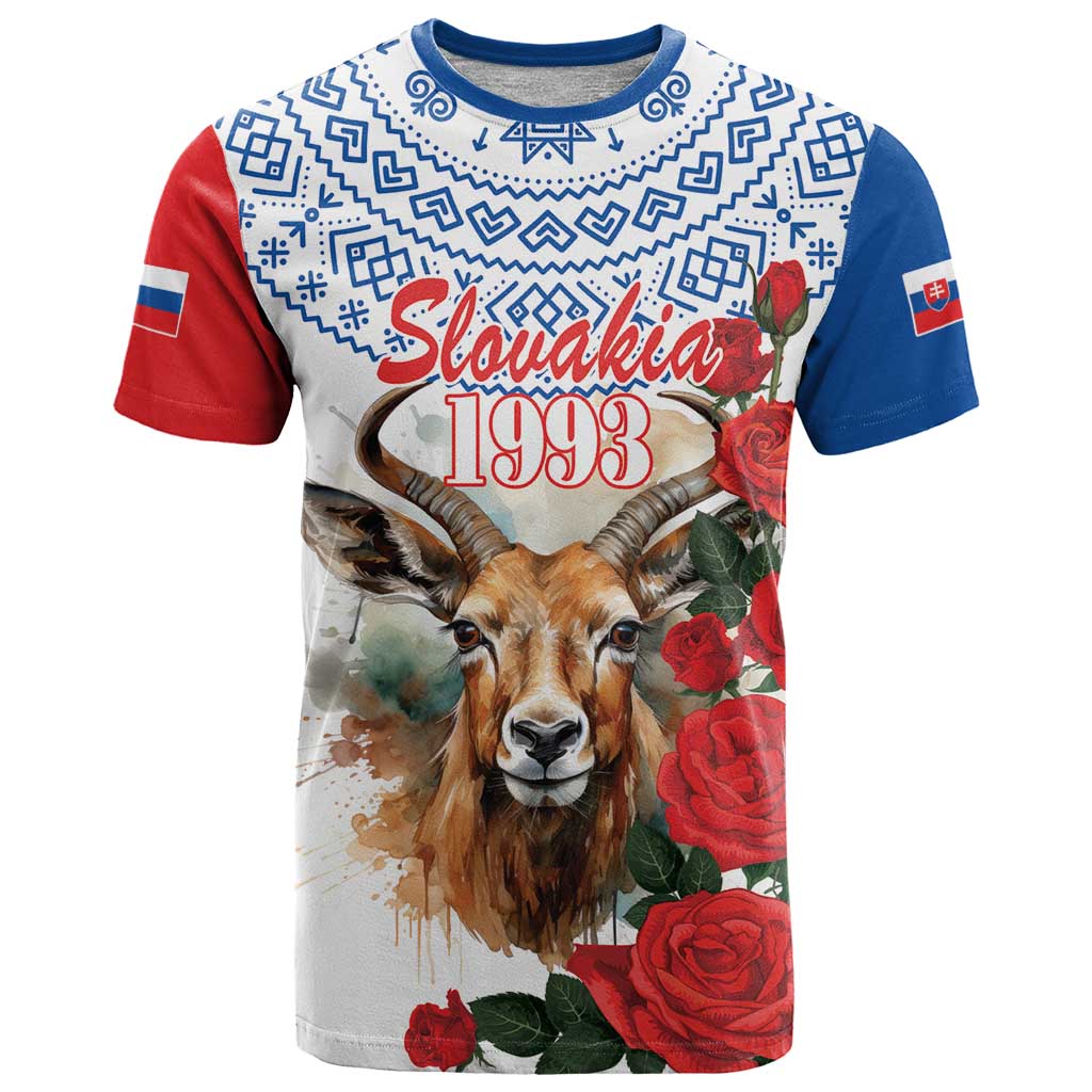 Slovakia Restoration Day 1993 T-Shirt Tatra Chamois With Red Rose Graphic Tee