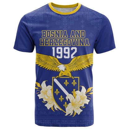 Personalized Bosnia and Herzegovina Independence Day T-Shirt Golden Eagle With Lilium Bosniacum Graphic Tee
