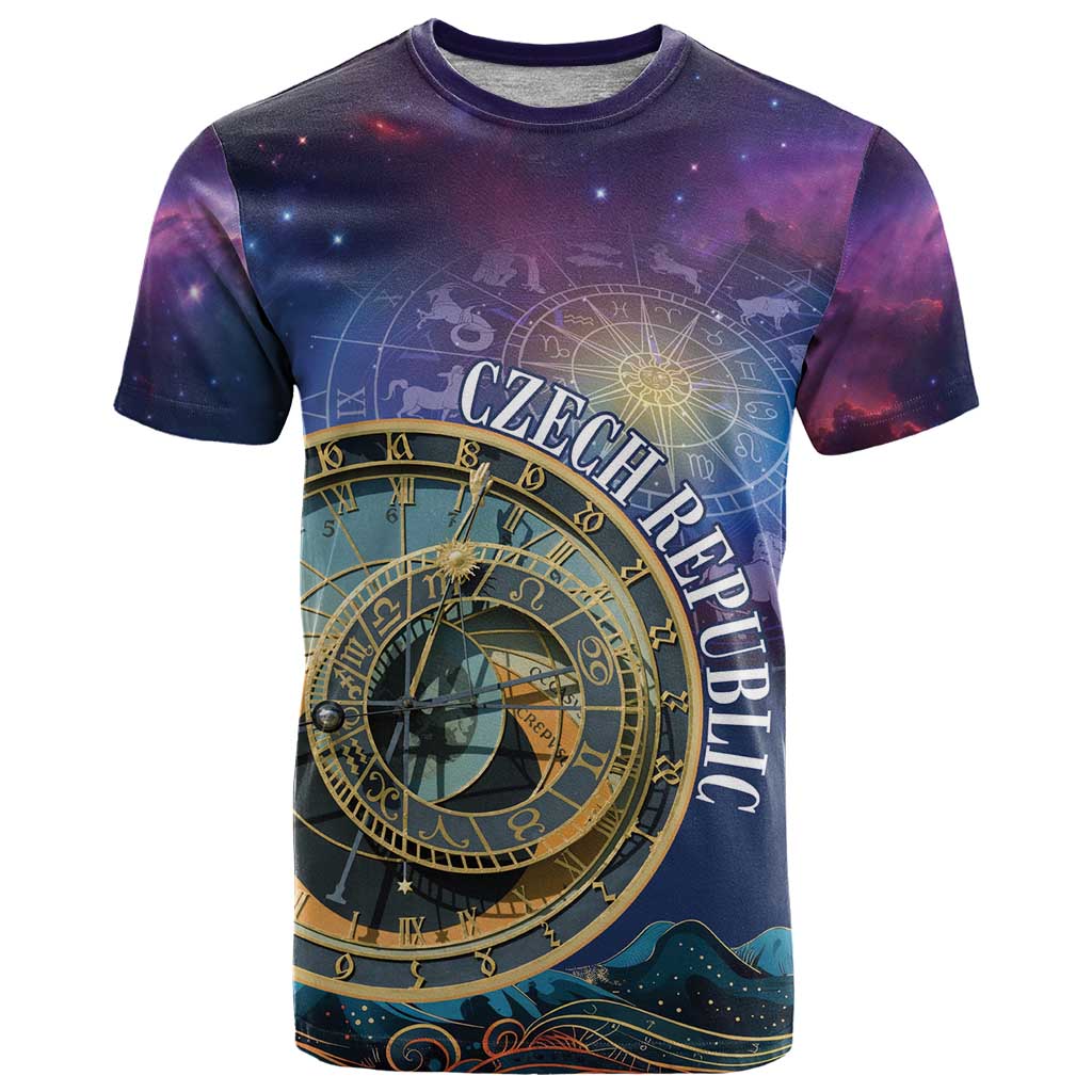 Czech Republic Astronomical Clock T-Shirt Zodiac Signs In Space Graphic Tee