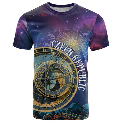 Czech Republic Astronomical Clock T-Shirt Zodiac Signs In Space Graphic Tee