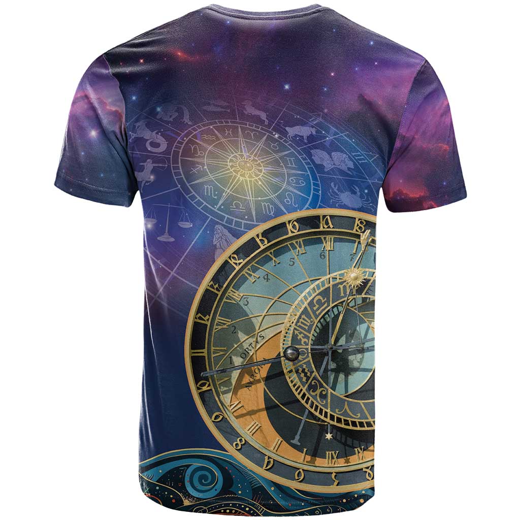 Czech Republic Astronomical Clock T-Shirt Zodiac Signs In Space Graphic Tee