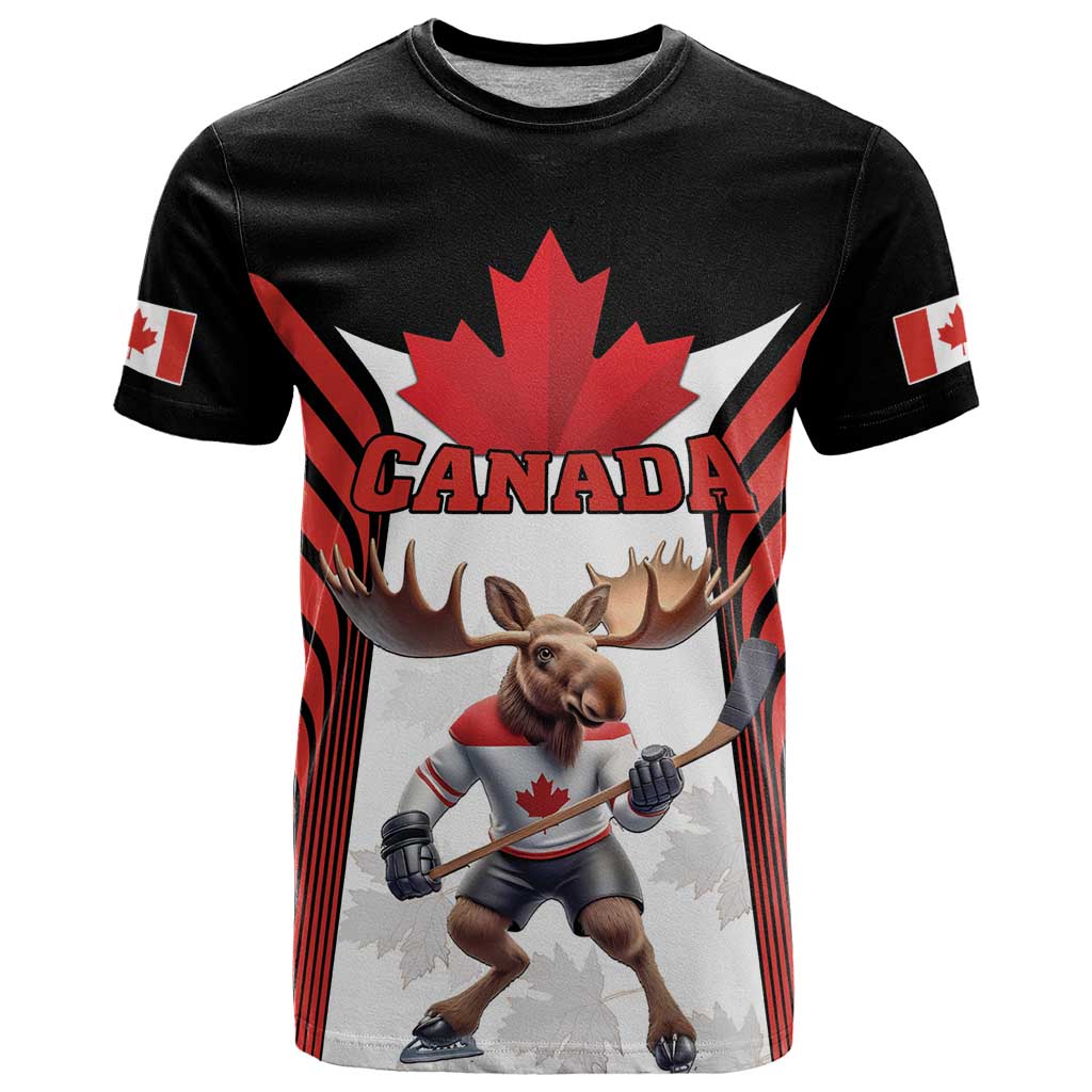 Custom Canada Hockey T-Shirt Moose Playing Ice Hockey Graphic Tee