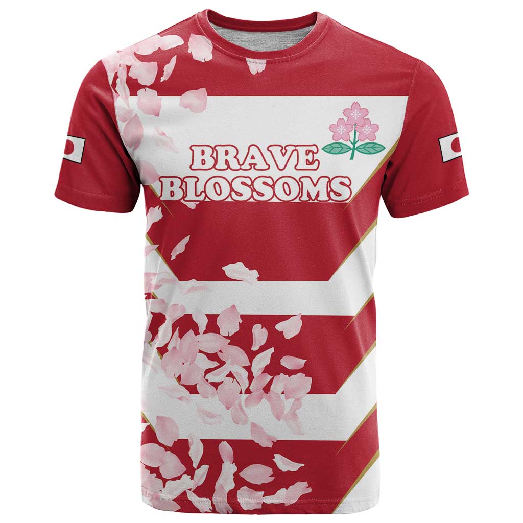 Custom Japan Rugby T-Shirt Brave Cherry Blossoms Flying Petals Graphic Tee