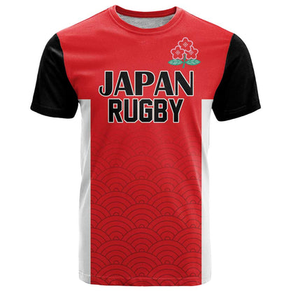 Custom Japan Rugby T-Shirt Seamless Japanese Waves Pattern Graphic Tee