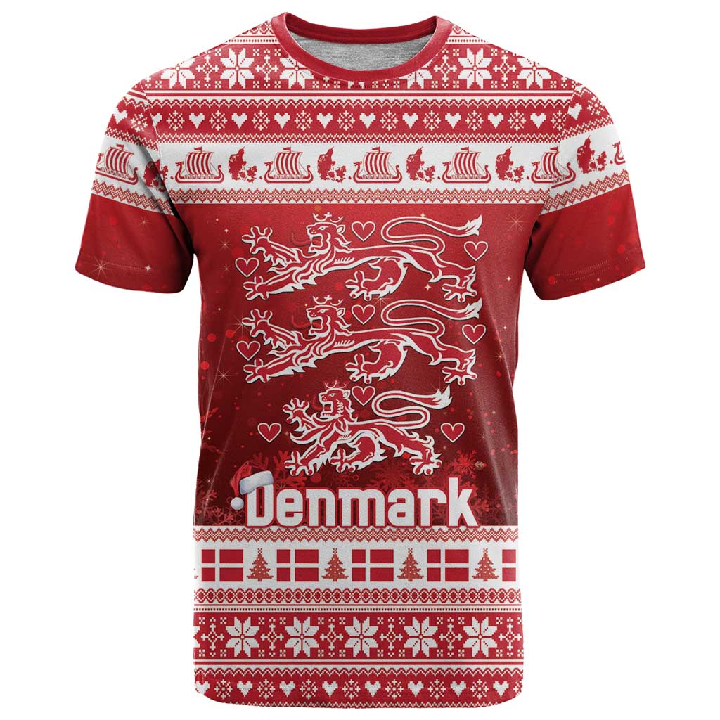 Denmark Christmas T-Shirt Three Danish Lions Graphic Tee