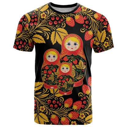 Russian Matryoshka Doll T-Shirt Khokhloma Patterns Graphic Tee