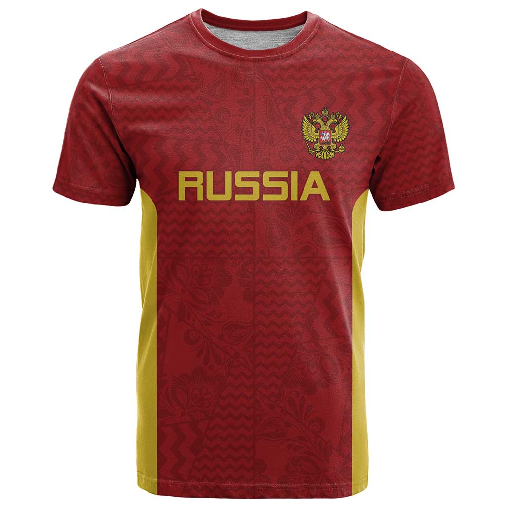 Custom Russia Football T-Shirt Nashi Parni Khokhloma Style - Red Graphic Tee