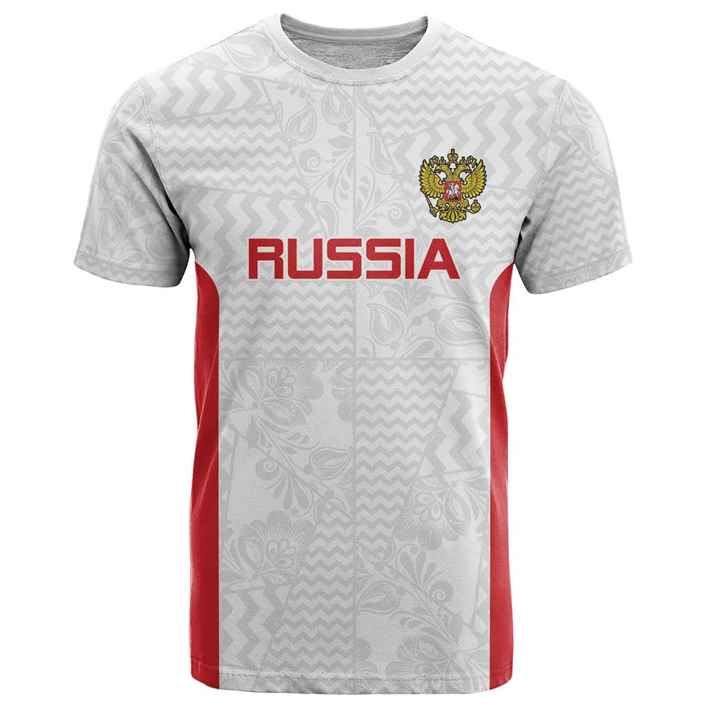 Custom Russia Football T-Shirt Nashi Parni Khokhloma Style - White Graphic Tee