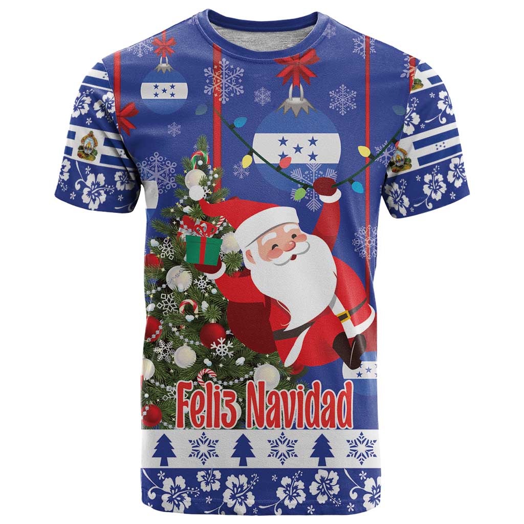 Honduras Santa Claus Christmas T-Shirt Christmas Tree With Flag Background Graphic Tee