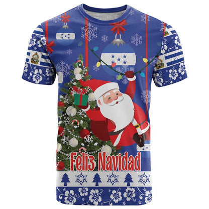 Honduras Santa Claus Christmas T-Shirt Christmas Tree With Flag Background Graphic Tee
