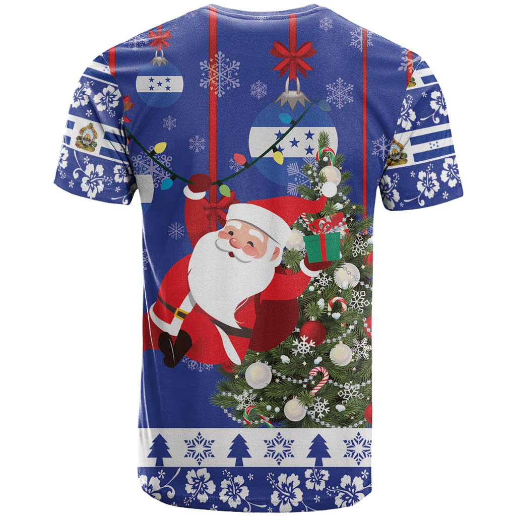 Honduras Santa Claus Christmas T-Shirt Christmas Tree With Flag Background Graphic Tee
