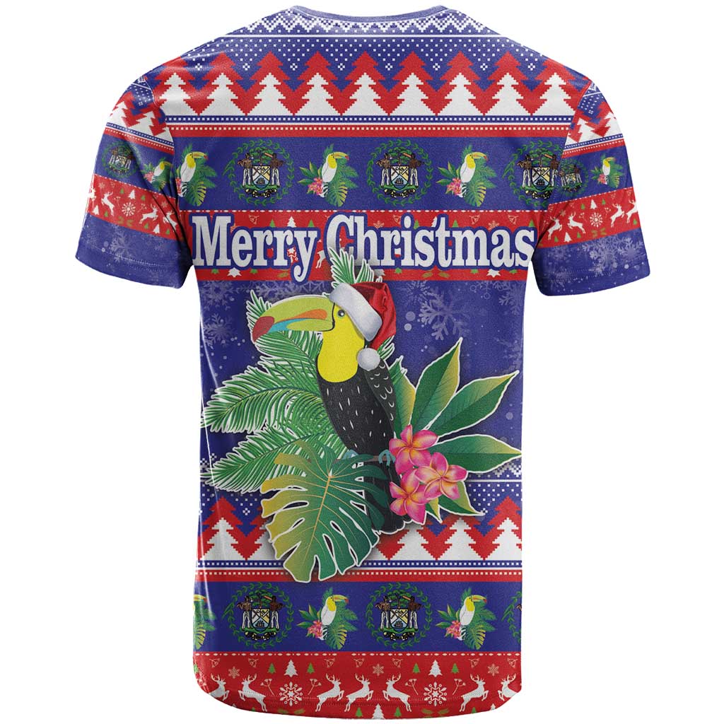 Belize Keel-billed Toucan Bird Christmas T-Shirt Feliz Navidad With Knitted Christmas Pattern Graphic Tee