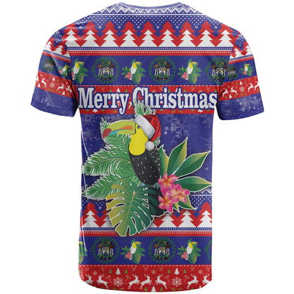 Belize Keel-billed Toucan Bird Christmas T-Shirt Feliz Navidad With Knitted Christmas Pattern Graphic Tee