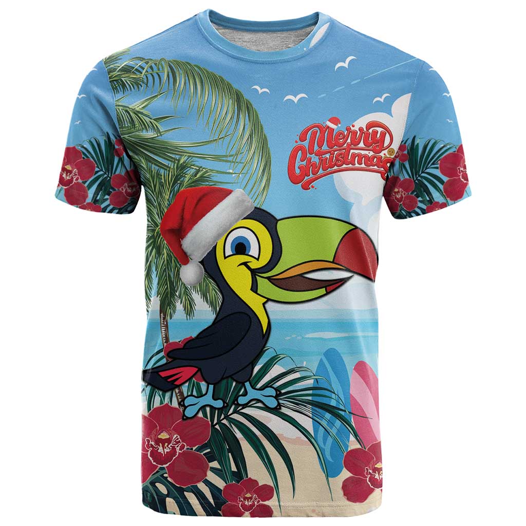 Belize Keel-billed Toucan Christmas T-Shirt Black Orchid Christmas Beach Vibe Graphic Tee