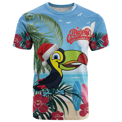 Belize Keel-billed Toucan Christmas T-Shirt Black Orchid Christmas Beach Vibe Graphic Tee