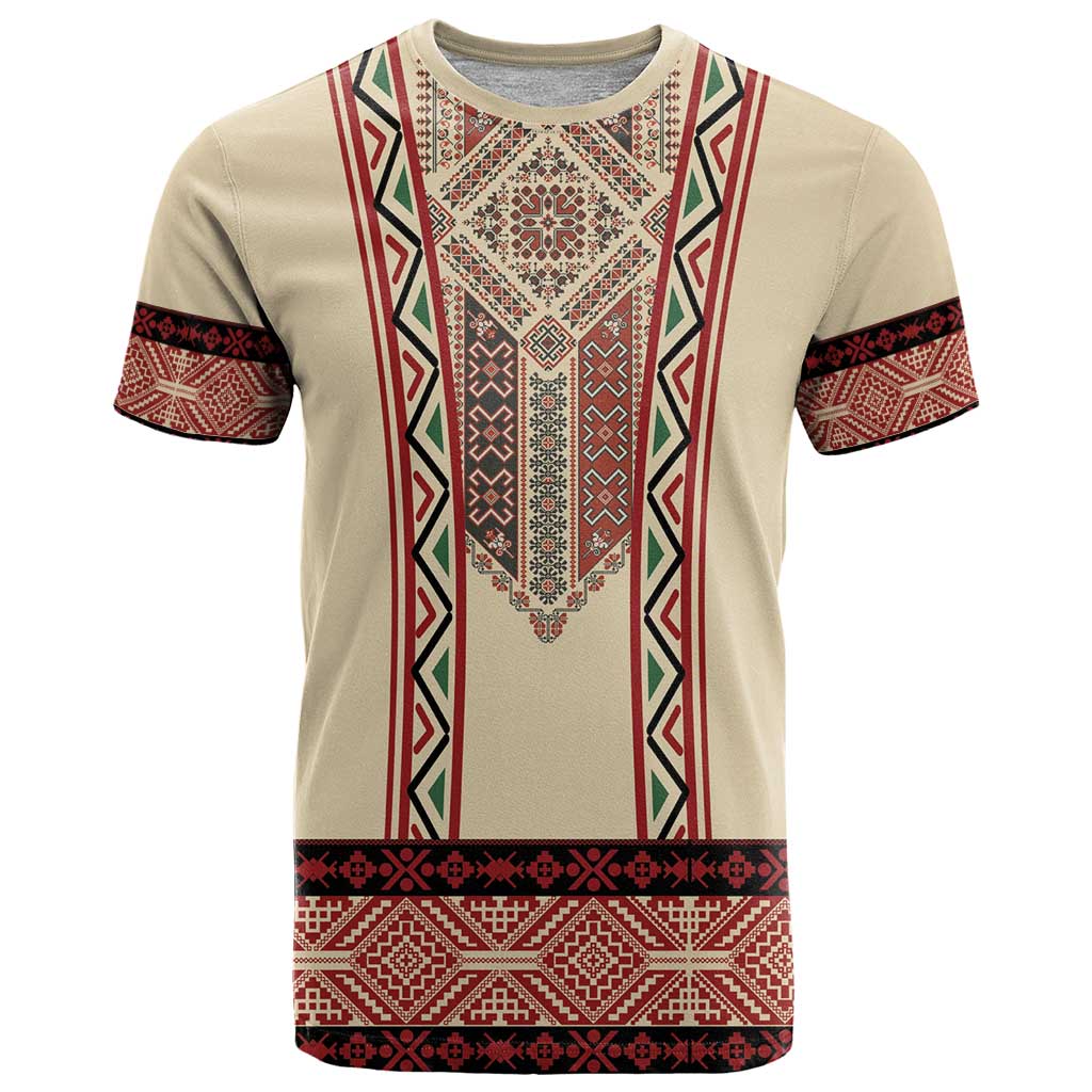 Traditional Romanian T-Shirt With Red Traditional Embroidery Patterns Graphic Tee