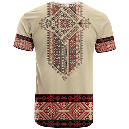 Traditional Romanian T-Shirt With Red Traditional Embroidery Patterns Graphic Tee