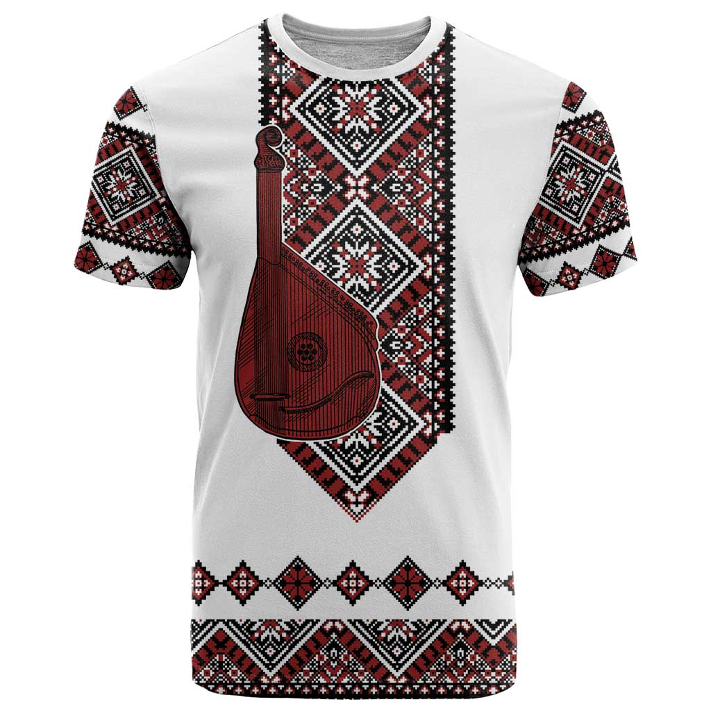 Ukraine Bandura Vyshyvanka Pattern T-Shirt Ukrainian Heritage Folk White Version Graphic Tee