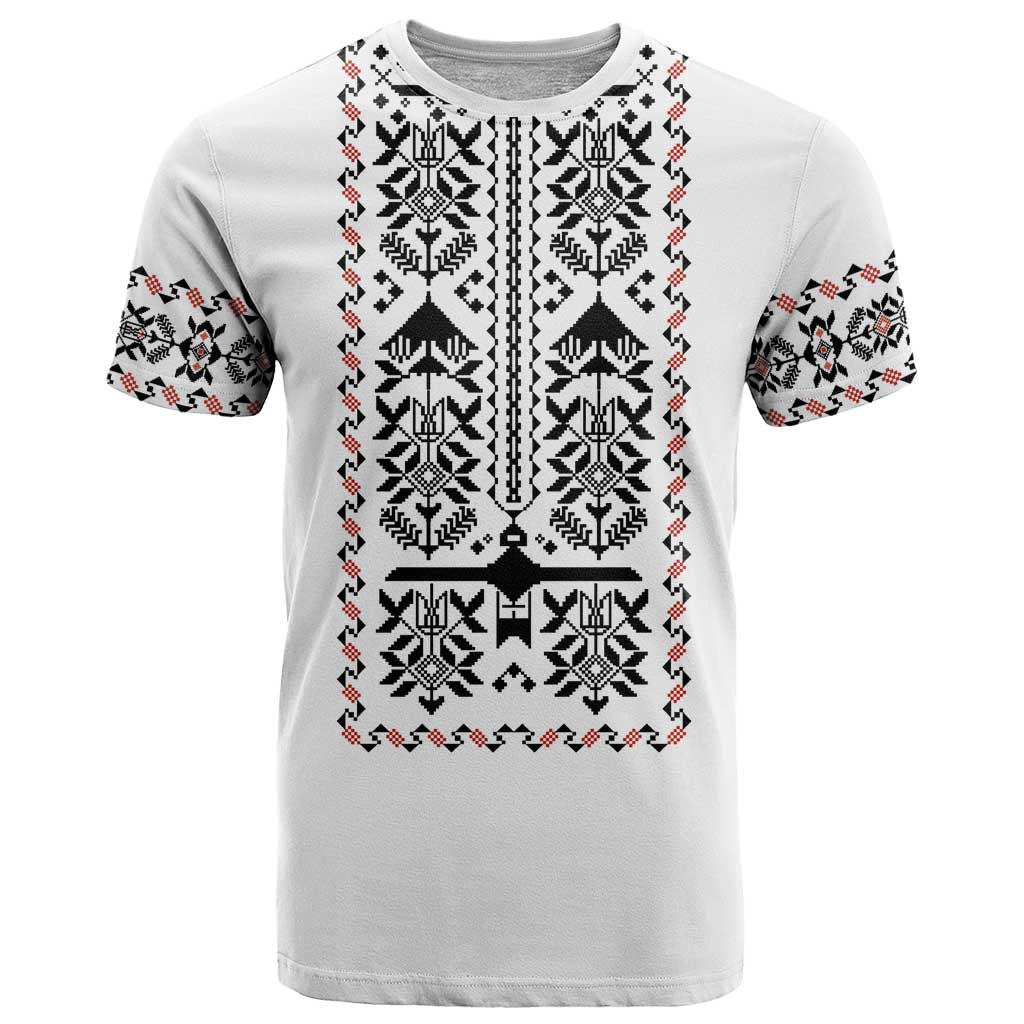 Ukraine Military Vyshyvanka Pattern T-Shirt Ukrainian Heritage White Tactical Style Graphic Tee