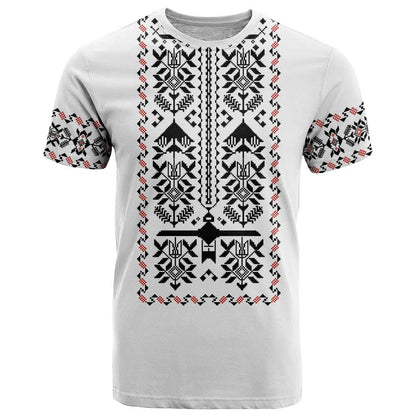 Ukraine Military Vyshyvanka Pattern T-Shirt Ukrainian Heritage White Tactical Style Graphic Tee