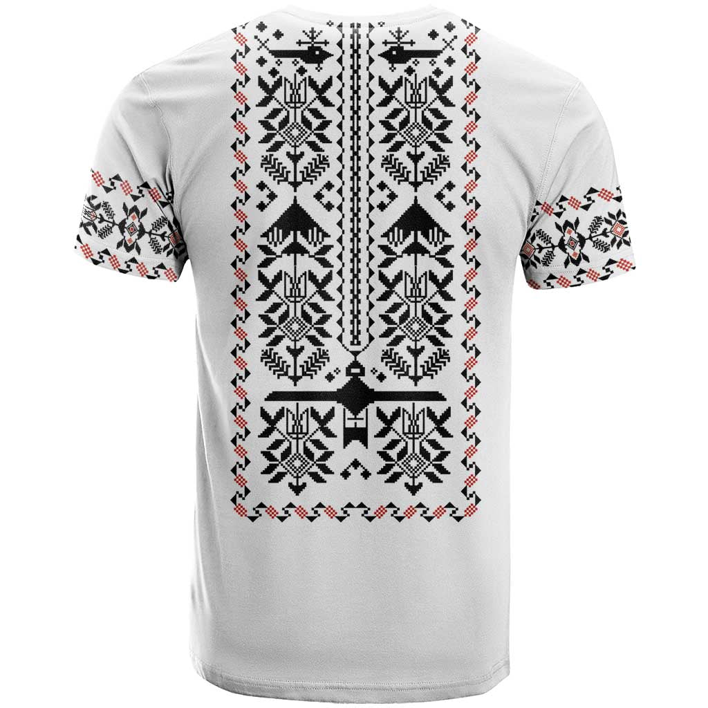 Ukraine Military Vyshyvanka Pattern T-Shirt Ukrainian Heritage White Tactical Style Graphic Tee