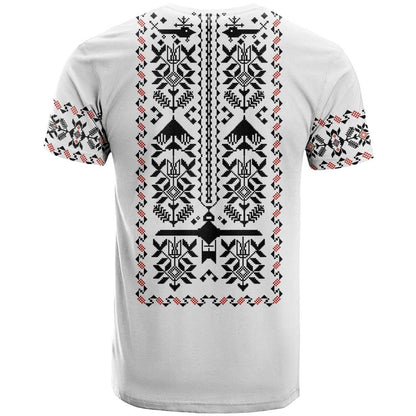 Ukraine Military Vyshyvanka Pattern T-Shirt Ukrainian Heritage White Tactical Style Graphic Tee
