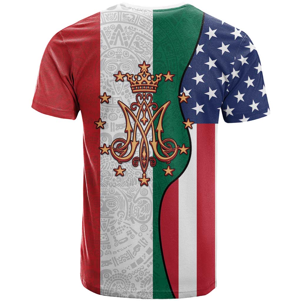 Guadalupe Virgin Mary T-Shirt Mexican American Flag Graphic Tee