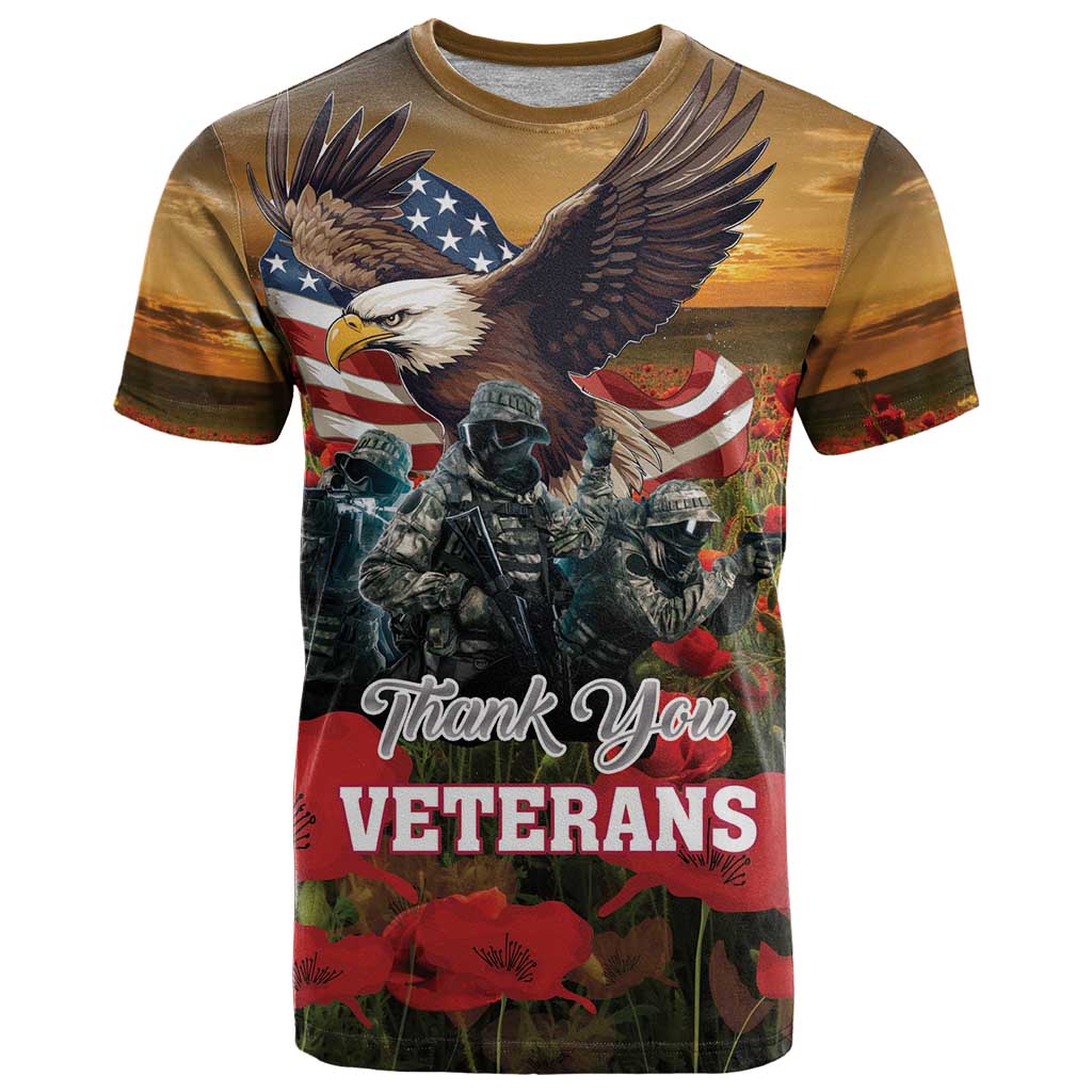 US Veterans Day American Army T-Shirt With Poppy Flowers Graphic Tee