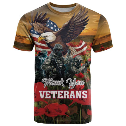 US Veterans Day American Army T-Shirt With Poppy Flowers Graphic Tee