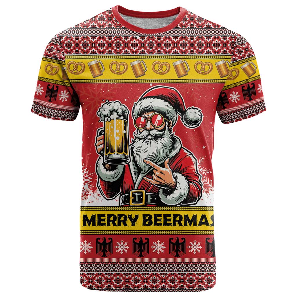 Personalized Germany Christmas T-Shirt Santa Claus Merry Beermas Graphic Tee