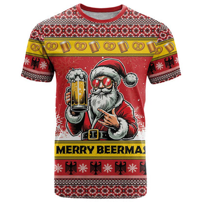 Personalized Germany Christmas T-Shirt Santa Claus Merry Beermas Graphic Tee
