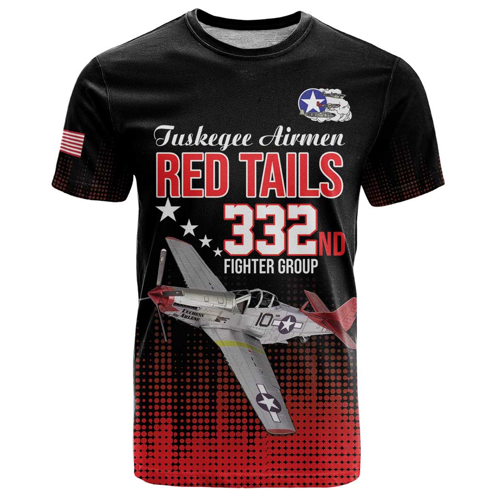 Tuskegee Airmen Red Tails T-Shirt 332nd Fighter Group WWII Tribute Black Style Graphic Tee