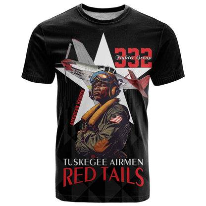 Tuskegee Airmen Red Tails T-Shirt African American Pilots Heritage Black Style Graphic Tee