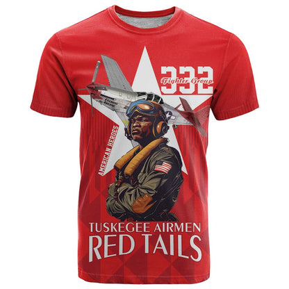 Tuskegee Airmen Red Tails T-Shirt African American Pilots Heritage Red Style Graphic Tee