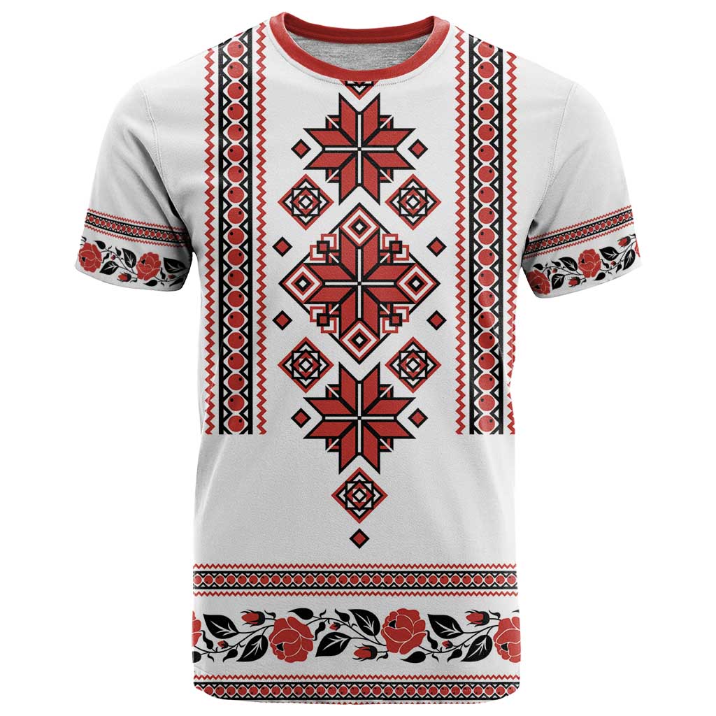 Ukraine Unity Day T-Shirt The Trident With Folk Pattern Graphic Tee