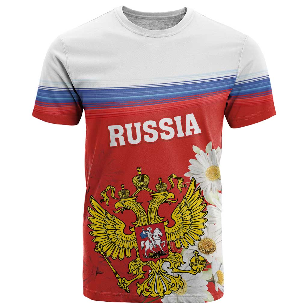 Personalized Russia T-Shirt Coat Of Arms With Chamomile Flower Graphic Tee