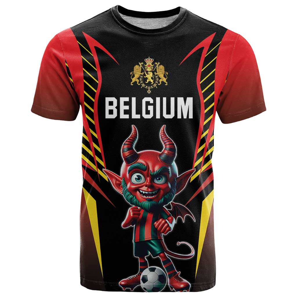 Custom Belgium Football T-Shirt Les Diables rouges Devil Mascot Graphic Tee