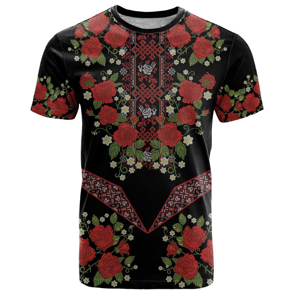 Traditional Ukrainian Costume T-Shirt Red Floral Embroidery Style Graphic Tee