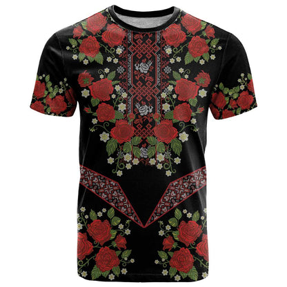 Traditional Ukrainian Costume T-Shirt Red Floral Embroidery Style Graphic Tee