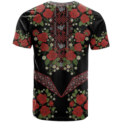 Traditional Ukrainian Costume T-Shirt Red Floral Embroidery Style Graphic Tee