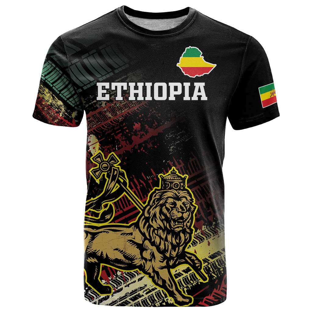 Meskel Ethiopia T-Shirt Lion Of Judah With Grunge Patterns Graphic Tee