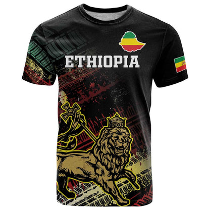 Meskel Ethiopia T-Shirt Lion Of Judah With Grunge Patterns Graphic Tee