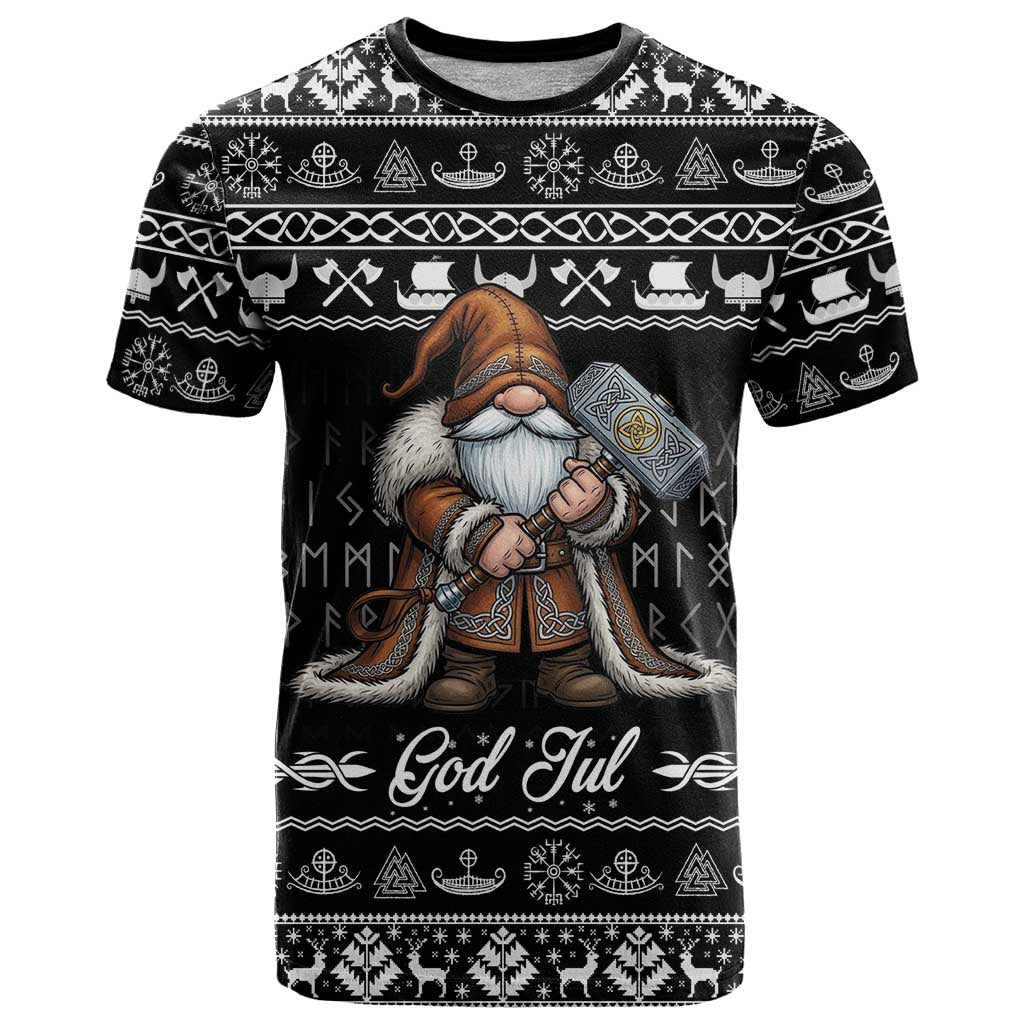 Viking Gnome Christmas T-Shirt Nordic Xmas Spirit Pattern Graphic Tee