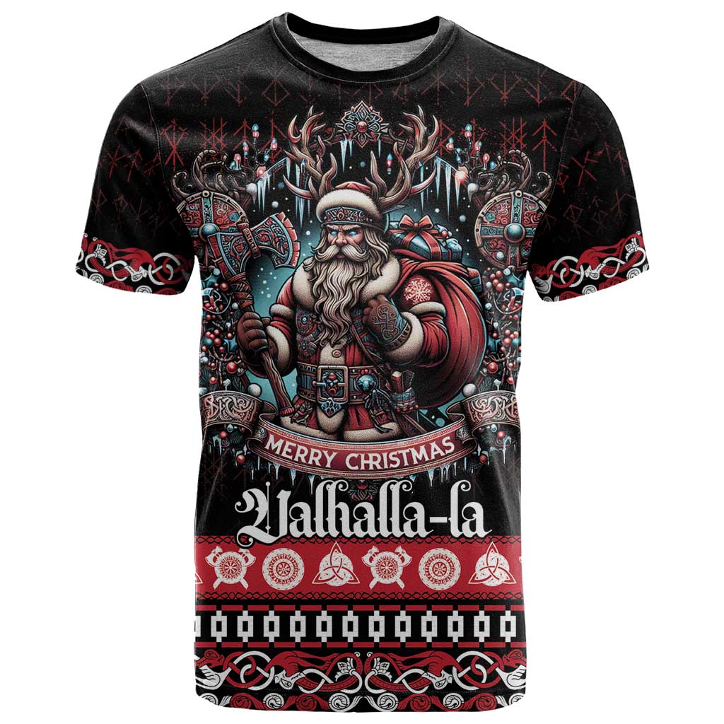 Viking Santa Christmas T-Shirt Valhalla-la Nordic Xmas Spirit Graphic Tee