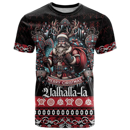 Viking Santa Christmas T-Shirt Valhalla-la Nordic Xmas Spirit Graphic Tee