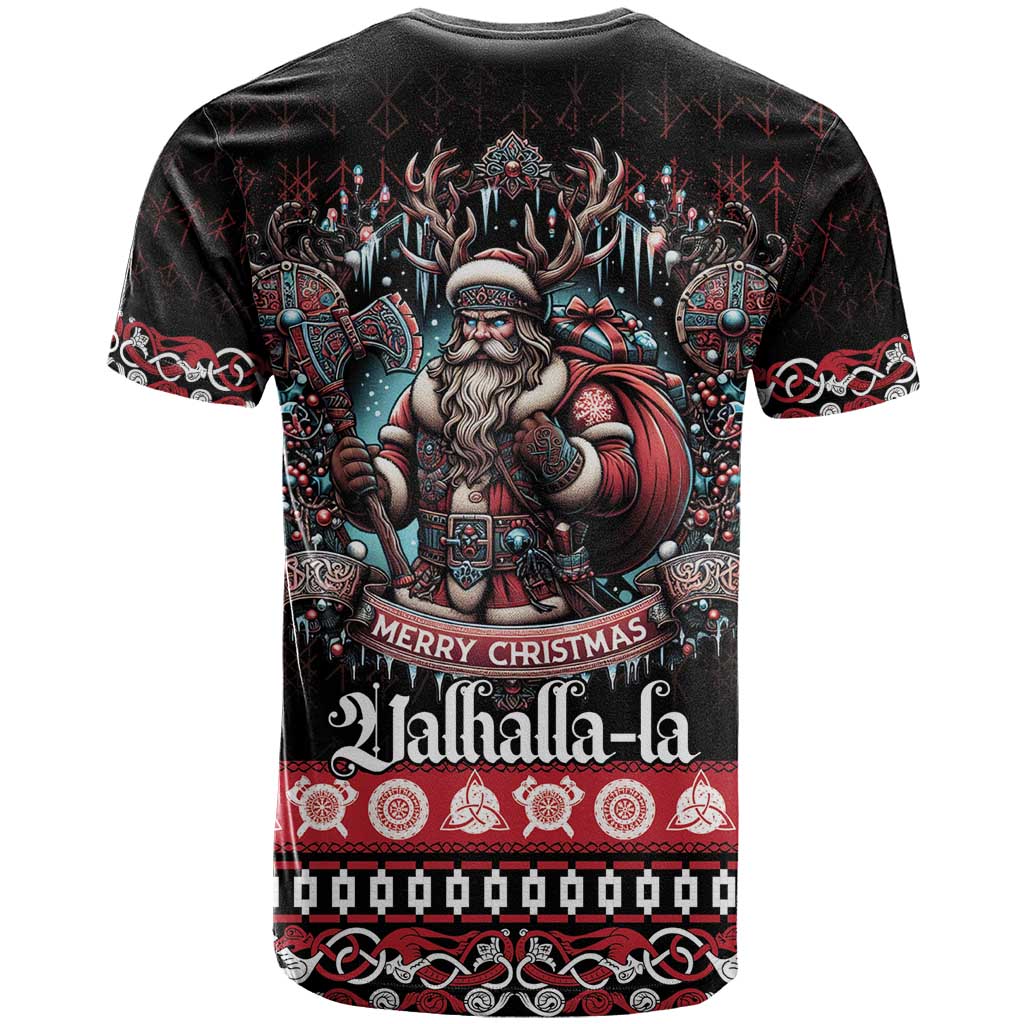 Viking Santa Christmas T-Shirt Valhalla-la Nordic Xmas Spirit Graphic Tee